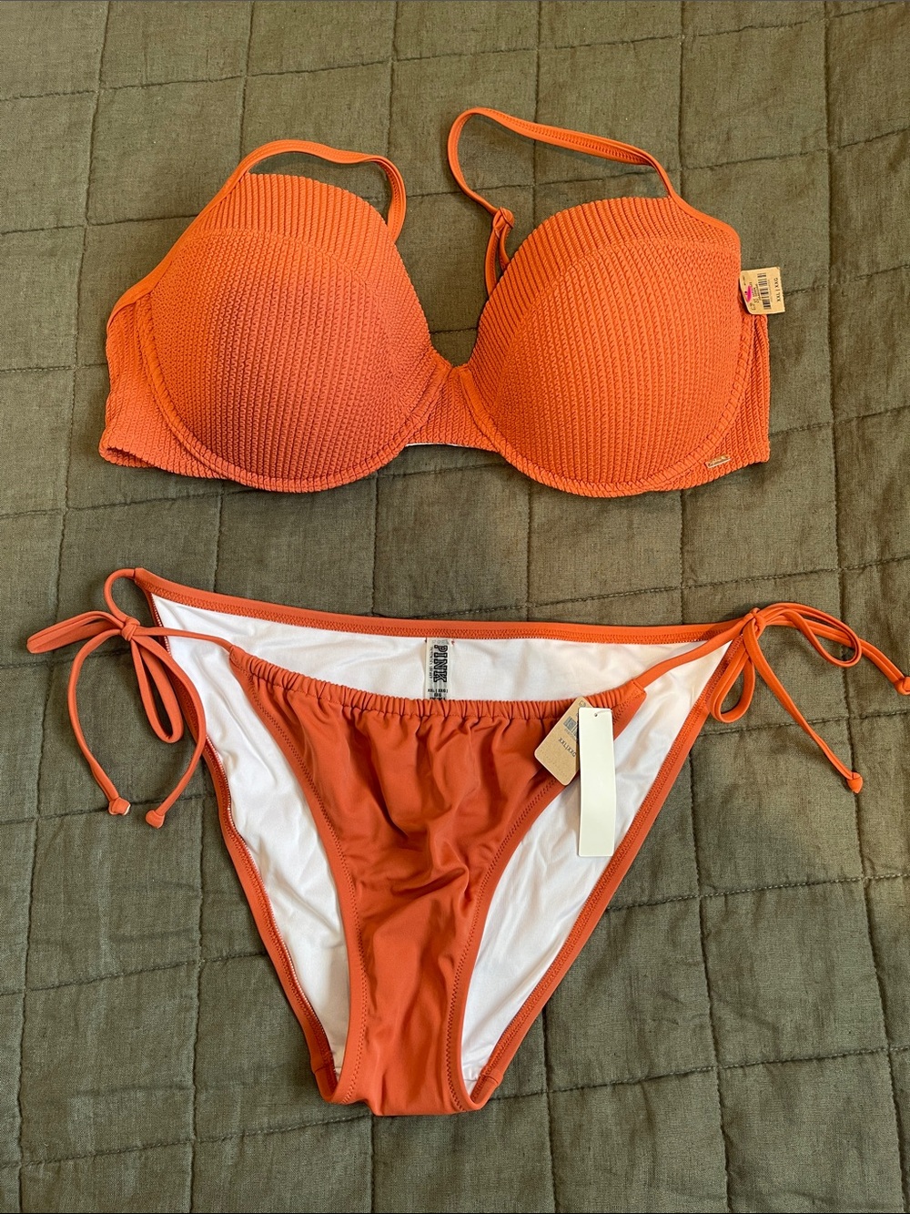 VS Pink Burnt Orange/Rust Textured Underwire Bikini Set